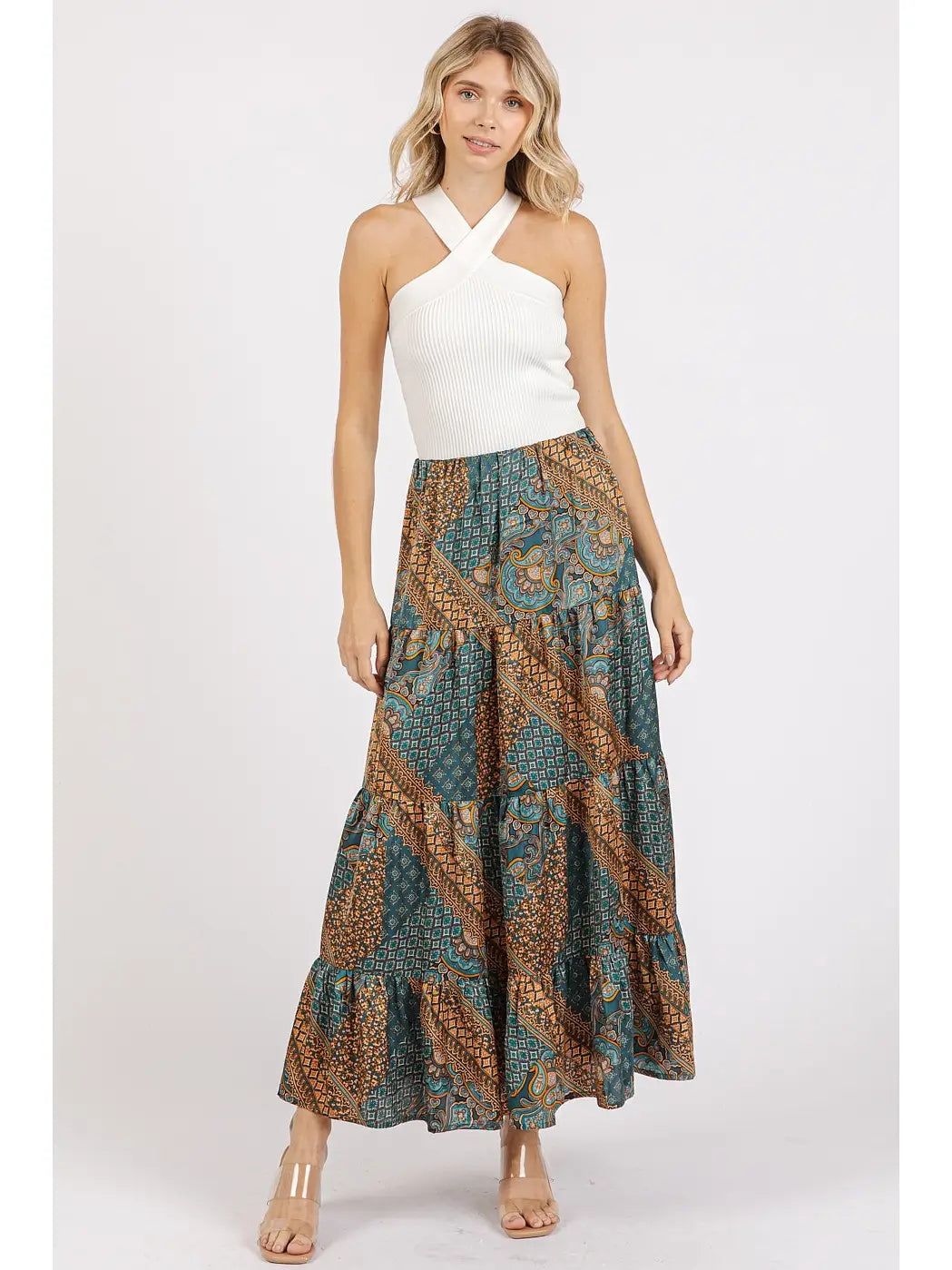Paisley Patchwork Print Maxi Skirt