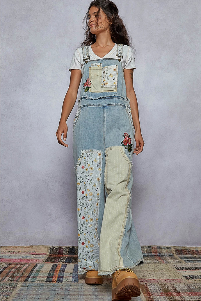 Patchwork Floral Overalls