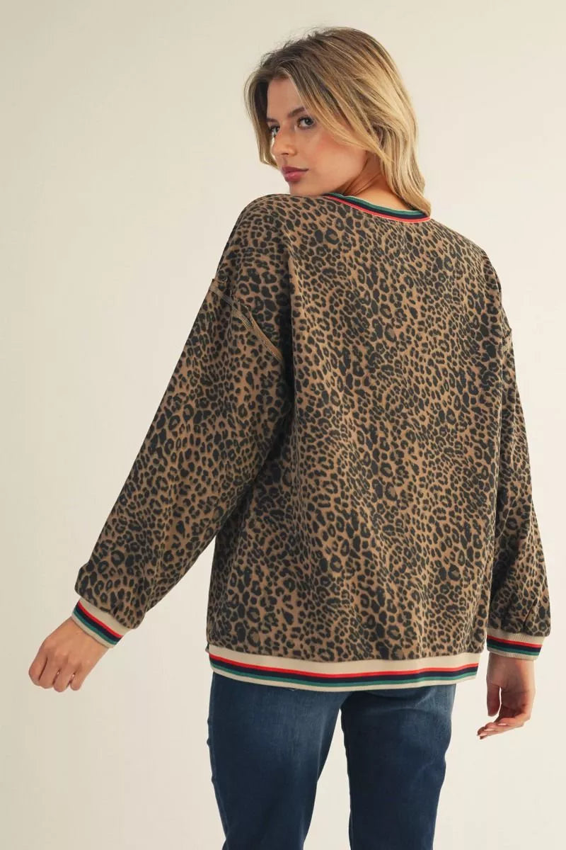 Drop Shoulder Leopard Pullover
