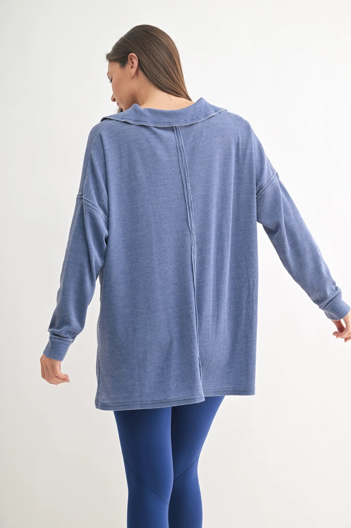 Waffle Knit Oversized Long Sleeve