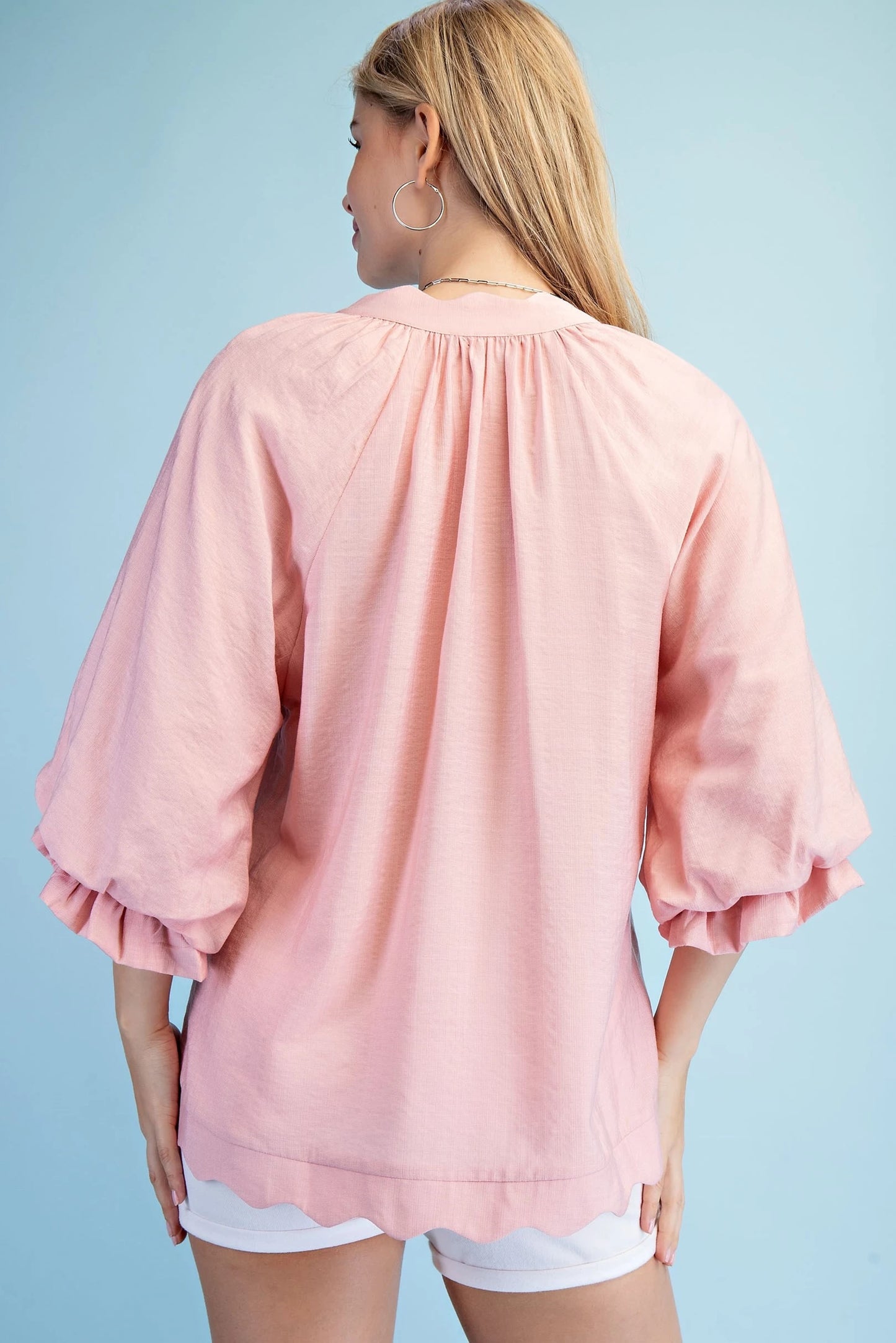 Scallop V-Neck Blouse