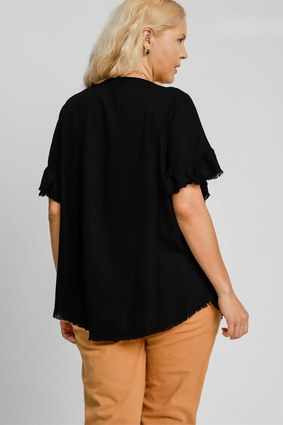Linen Ruffle Sleeve Top