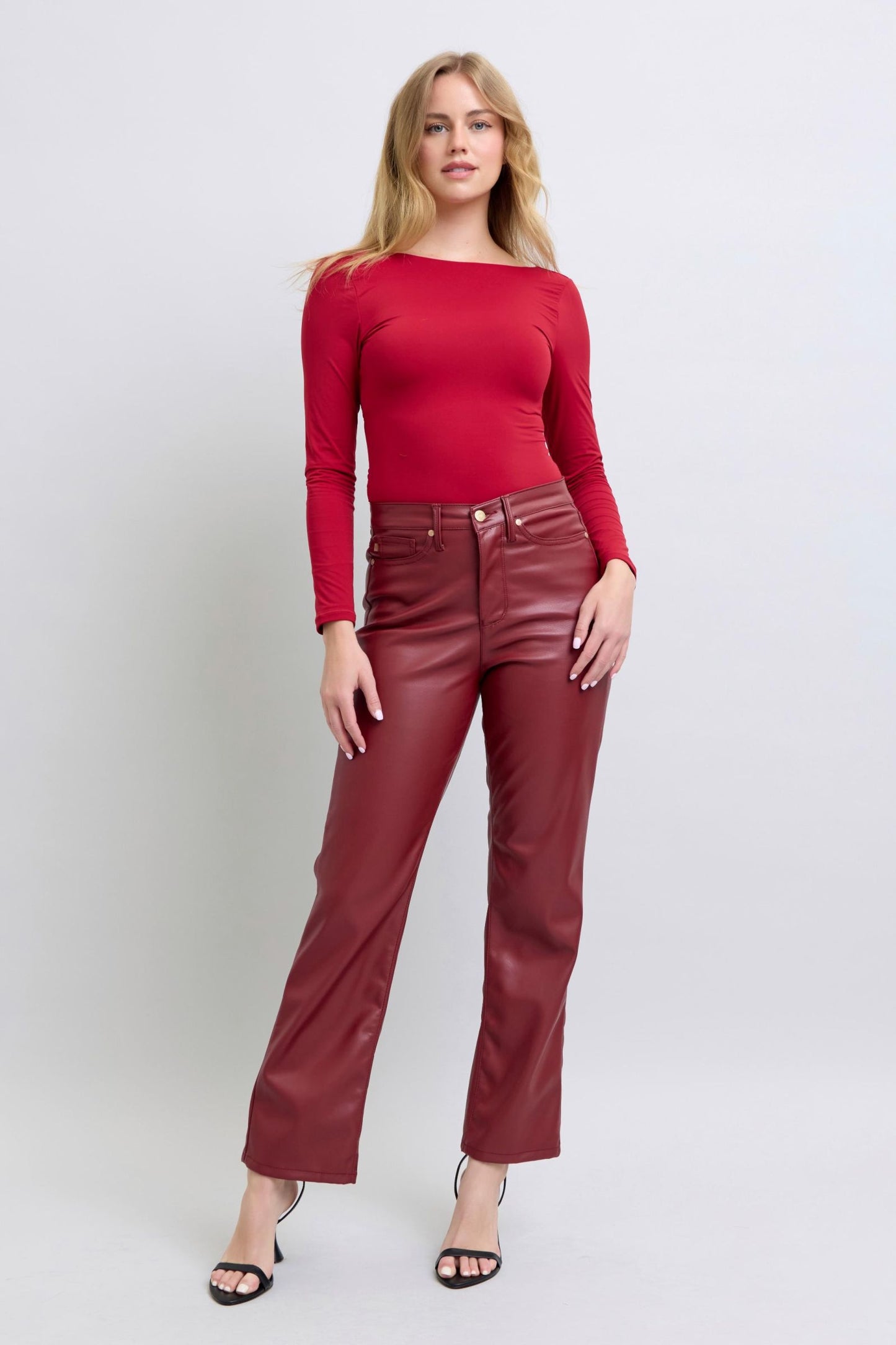 Tummy Control Faux Leather Straight
