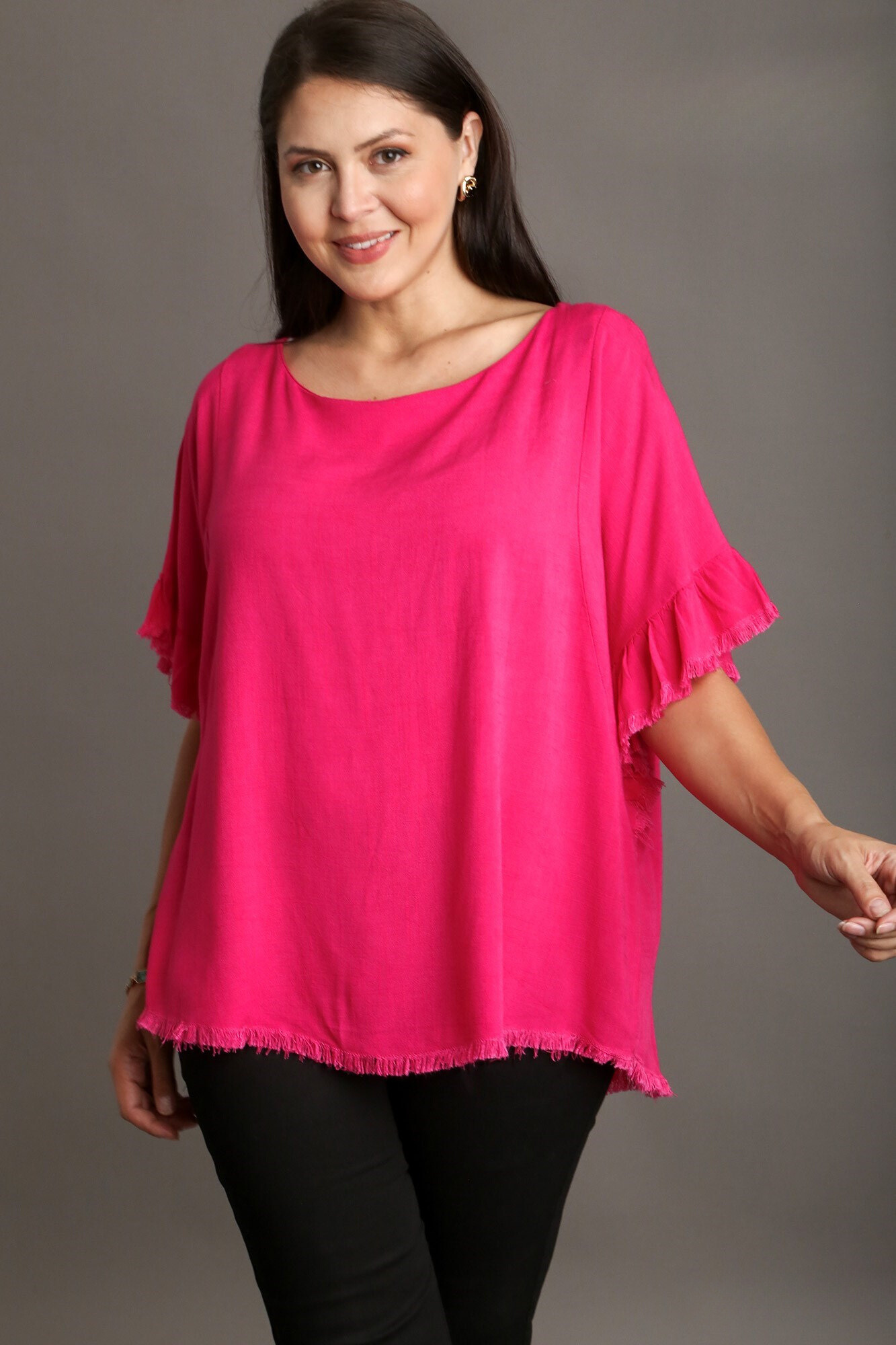 Linen Ruffle Sleeve Top