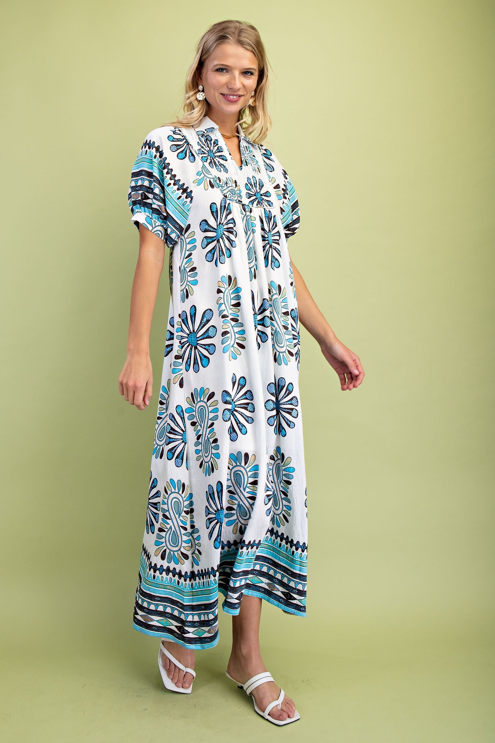 Sky Smocked Midi Dress Sky Blue / Small Sky Smocked Midi Dress Sky Blue / Small