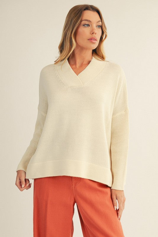 Drop Shoulder V-Neck Sweater