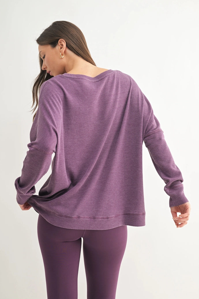 Waffle Ribbed Roundneck Pullover