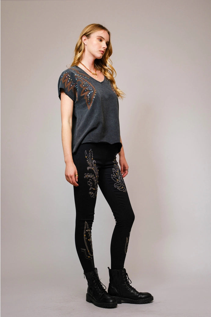 Embroidered Studded T Shirt