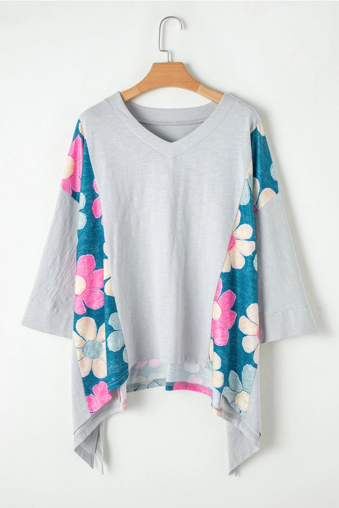 Floral Colorblock High Low Top