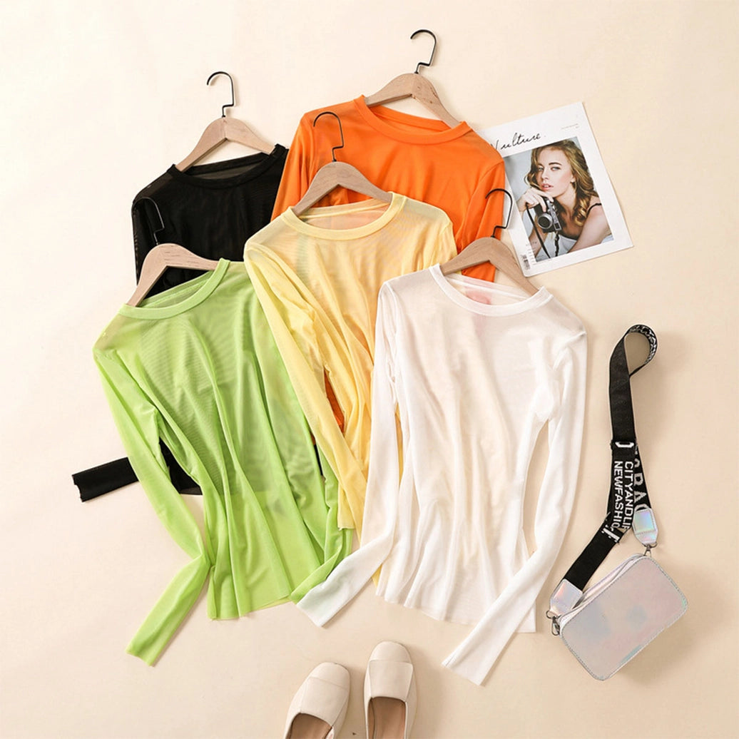 Candy Color Mesh Long Sleeve