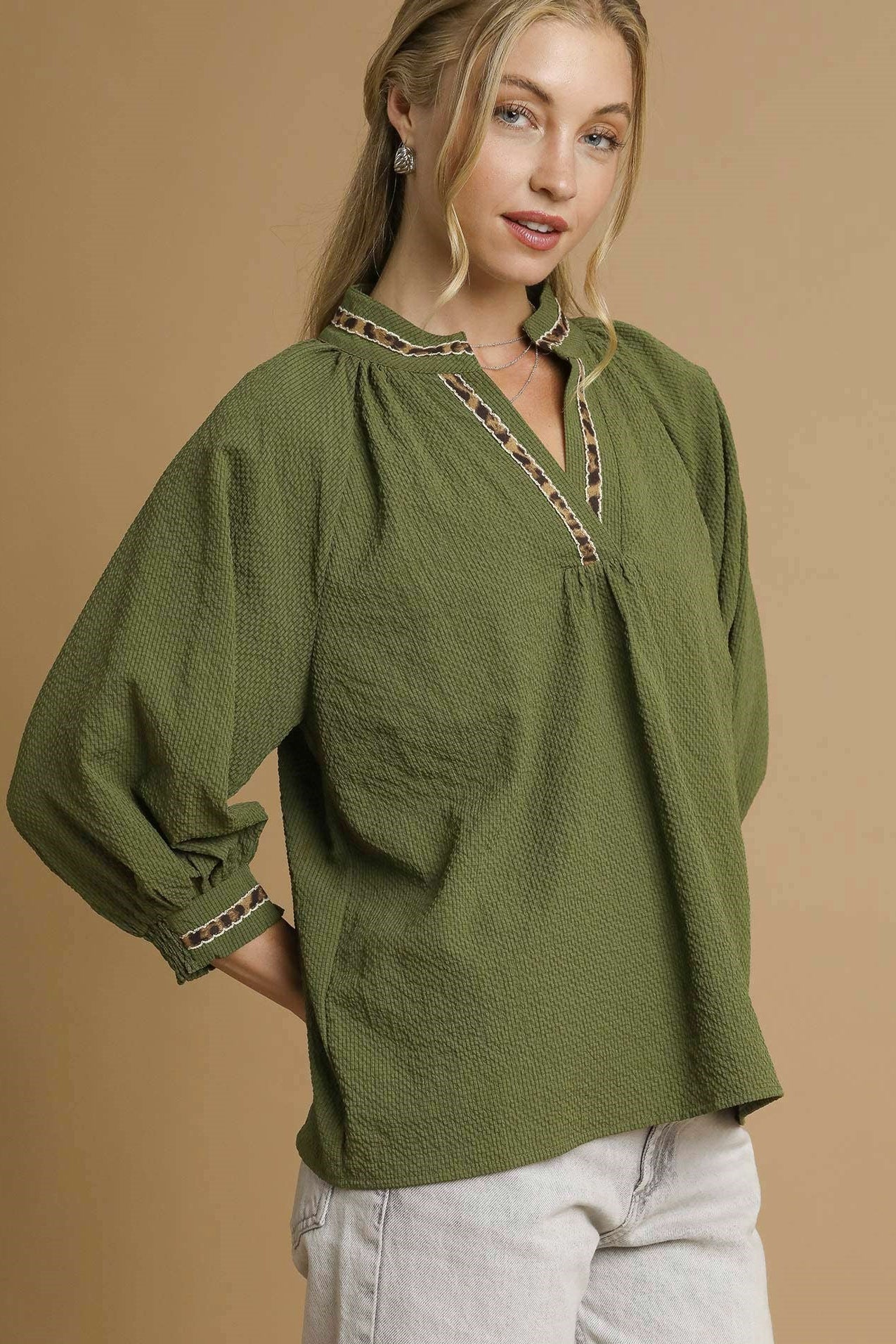 3/4 Sleeve V-Neck Blouse