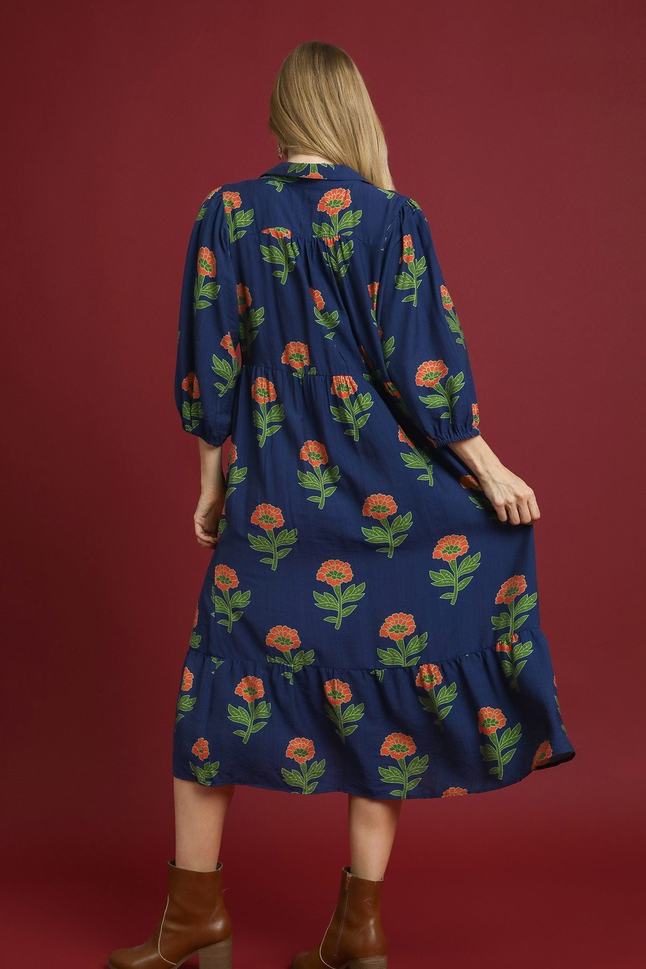 Bubble Sleeve Floral Maxi Dress