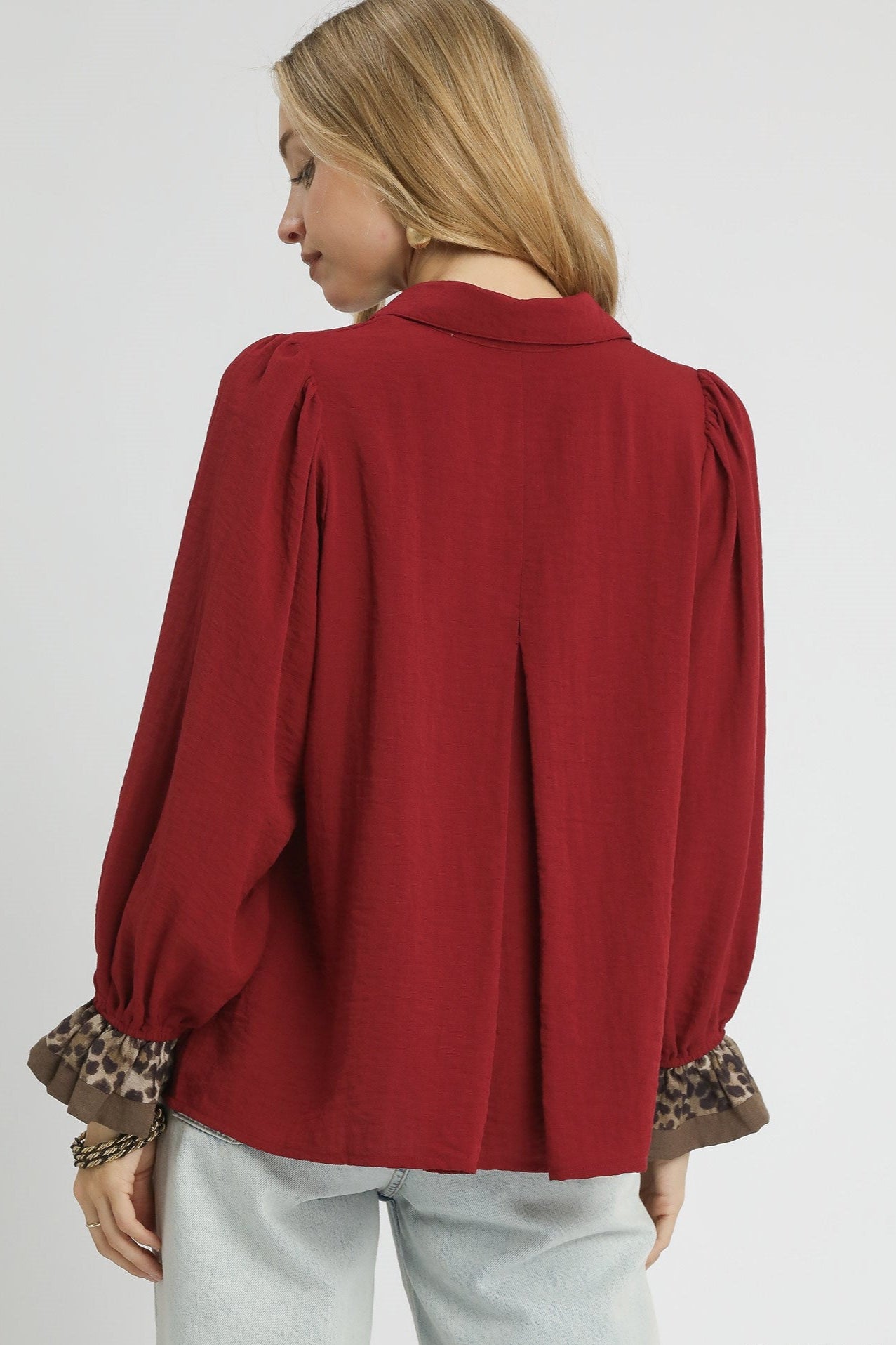 Ruffle Hem Leopard Button-Up