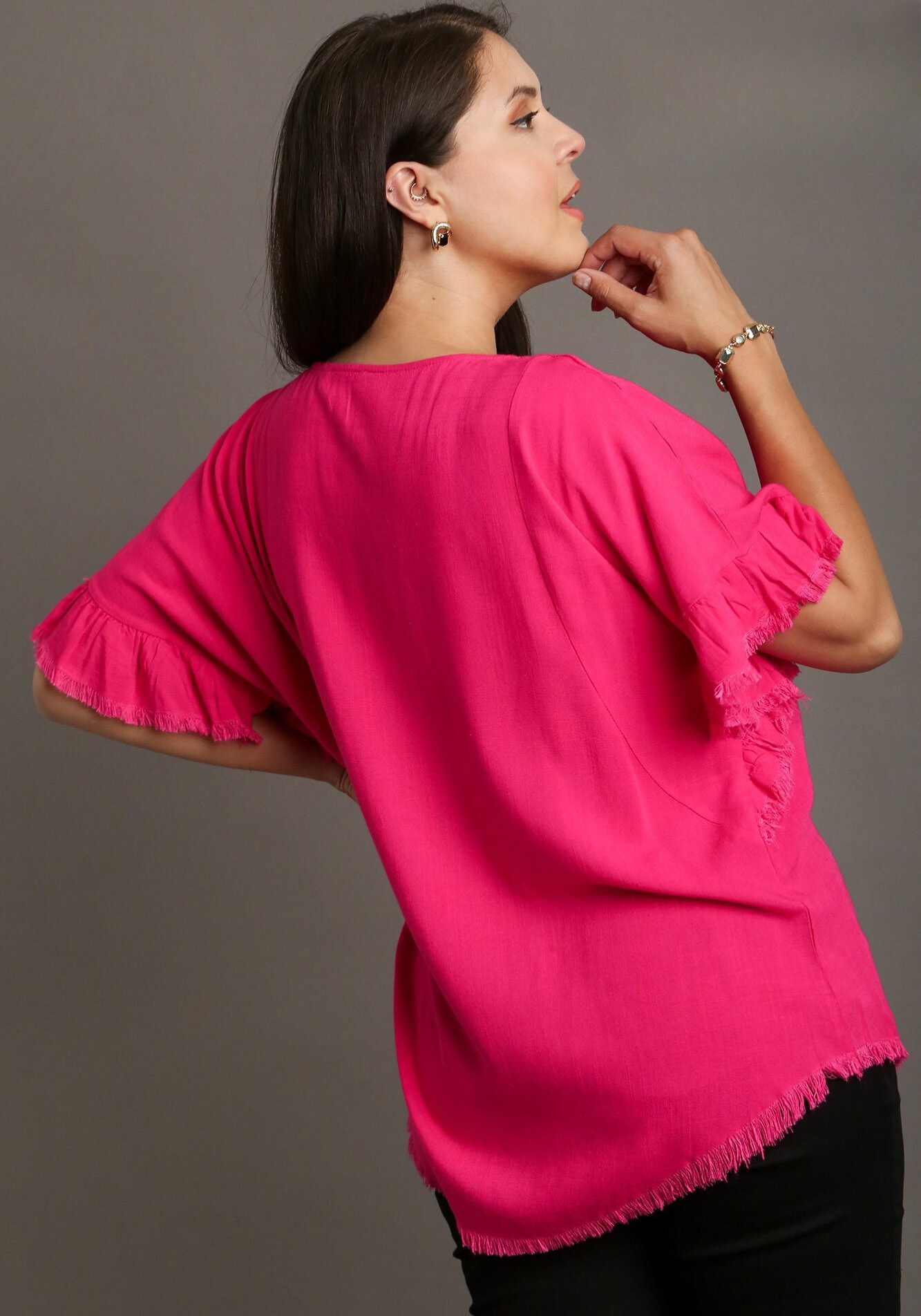 Linen Ruffle Sleeve Top