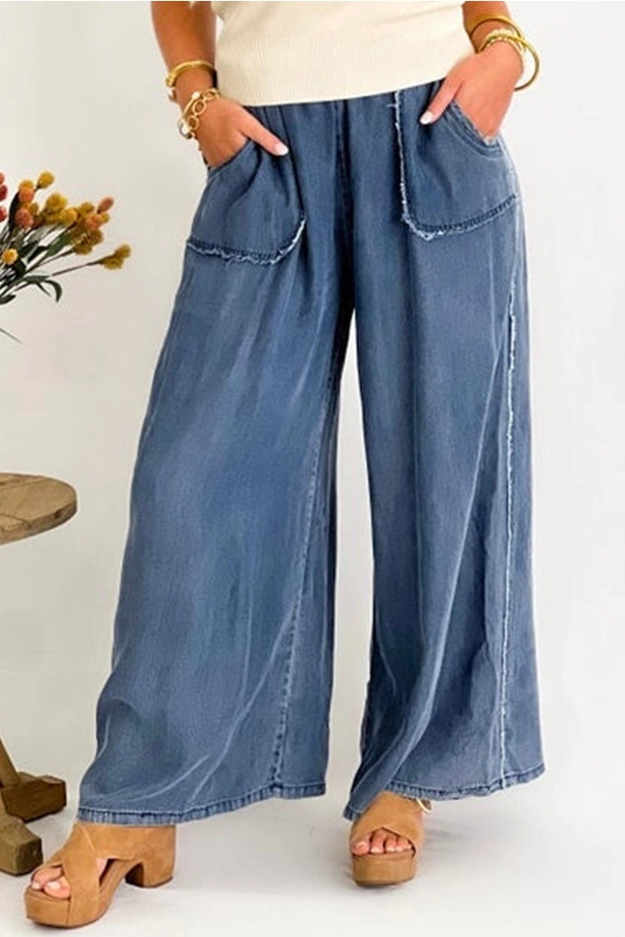 Denim Chambray Pocketed Pants