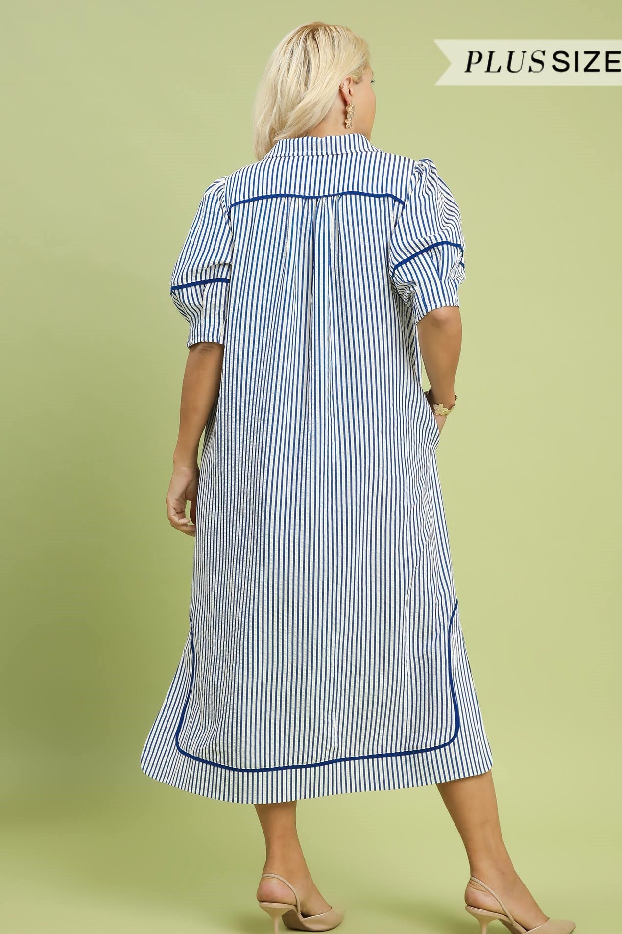 Striped Puff Sleeve Midi Dress