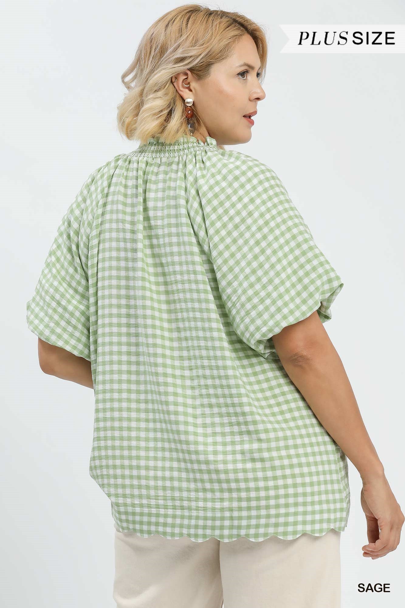 Gingham Bubble Sleeve Top