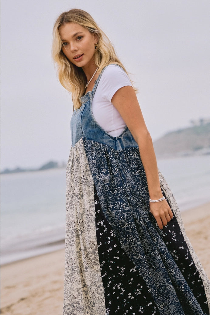 Washed Denim Top Overall Dress