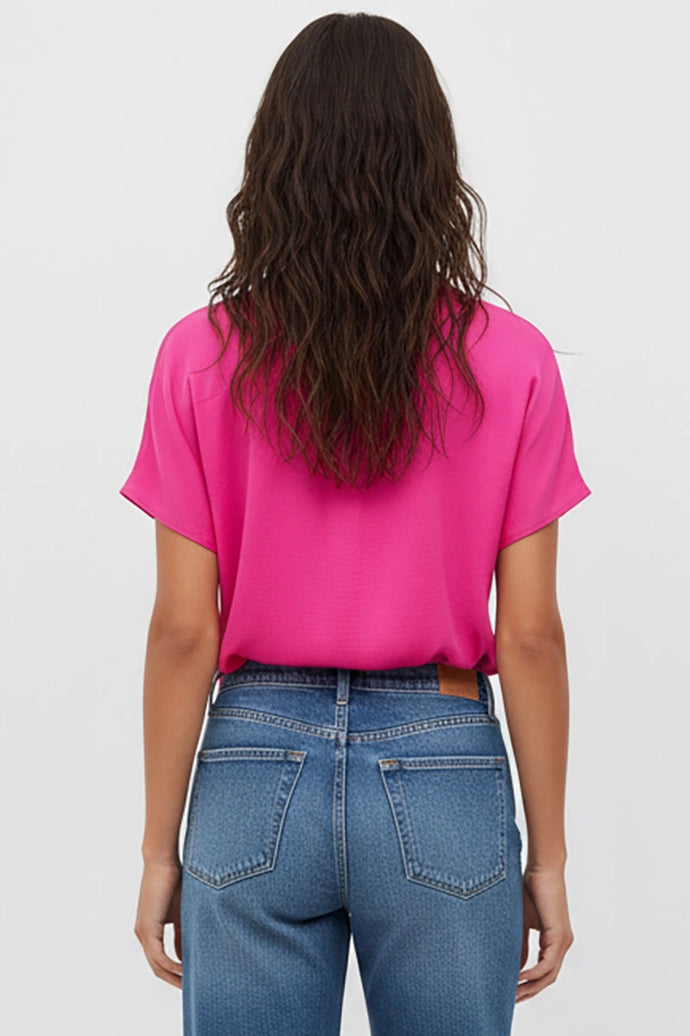 Drop Shoulder Hot Pink Blouse