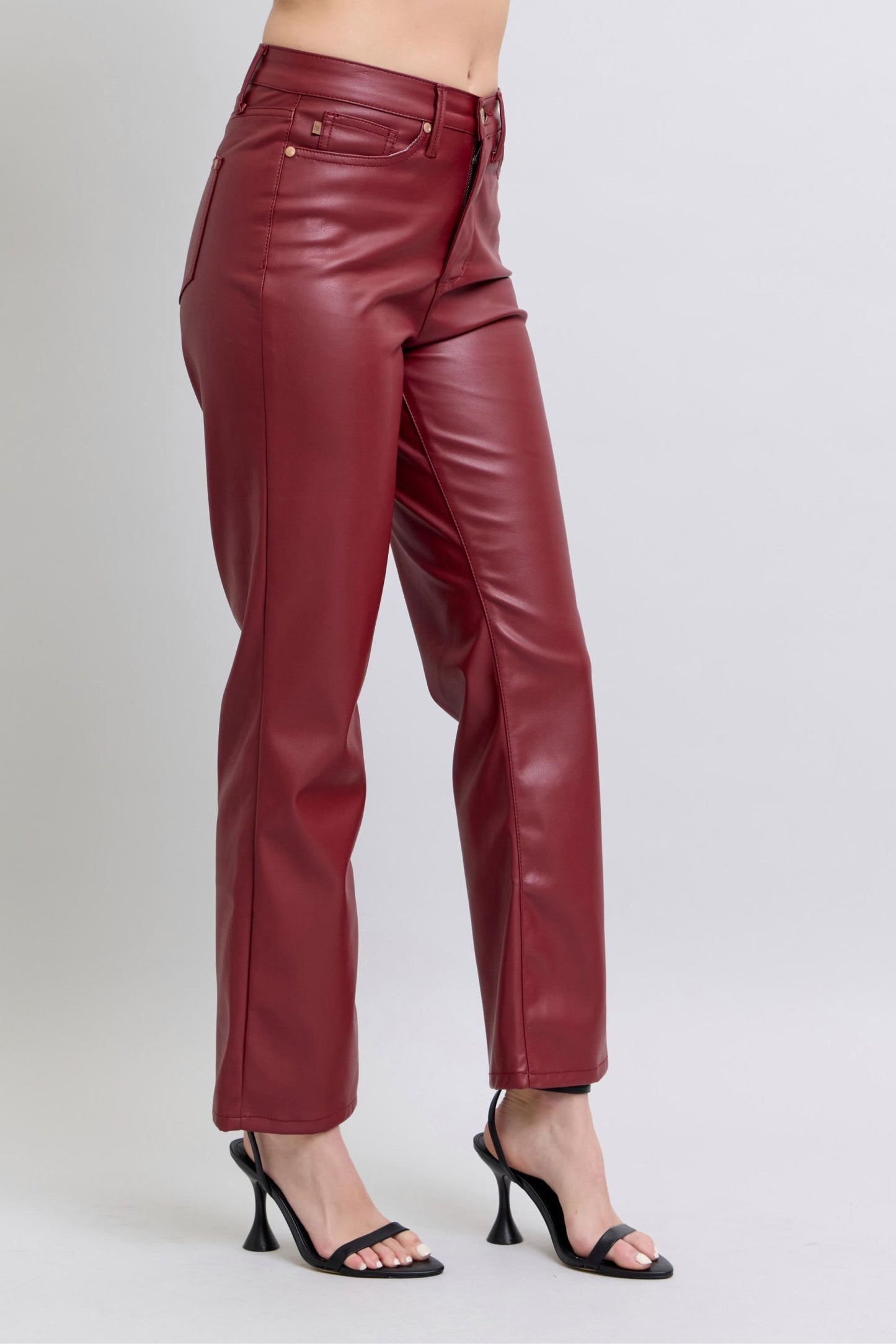 Tummy Control Faux Leather Straight