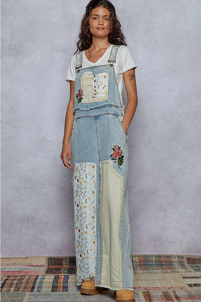 Patchwork Floral Overalls
