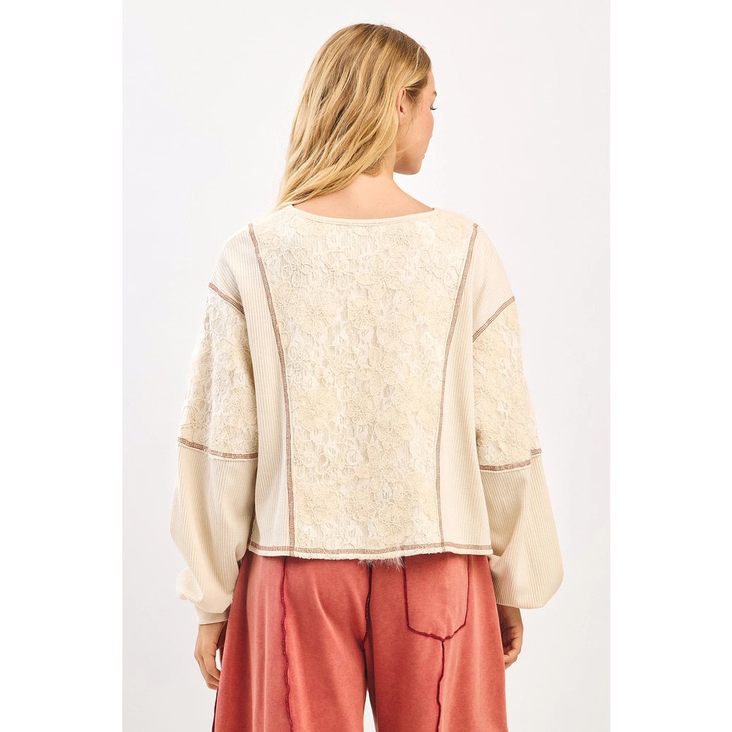 Floral Contrast Stitch Top