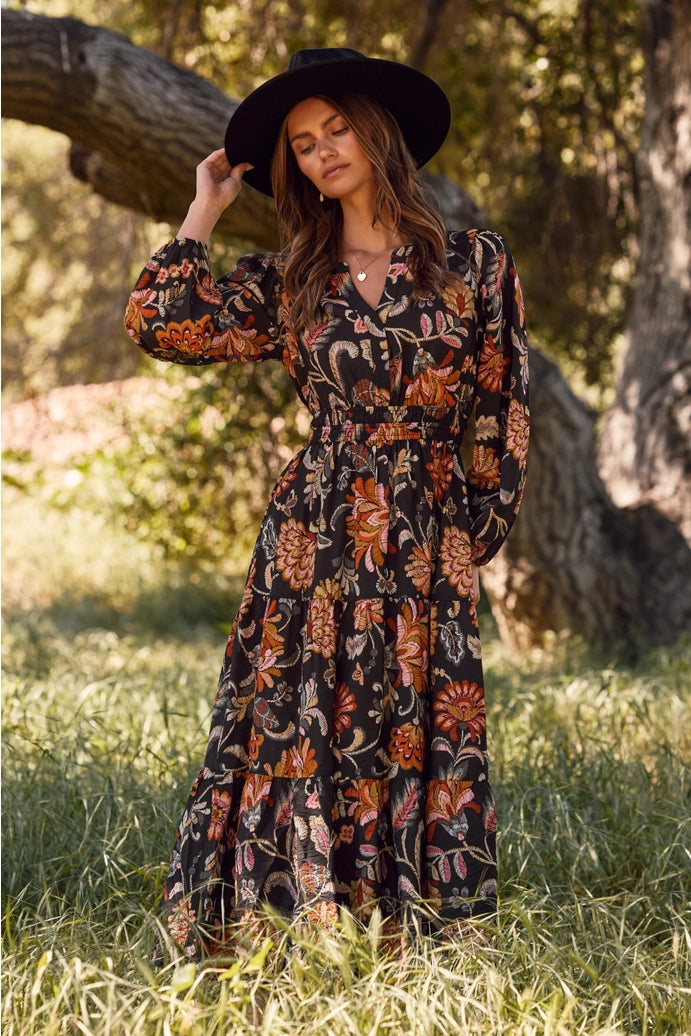 Floral Long Sleeve Midi Dress