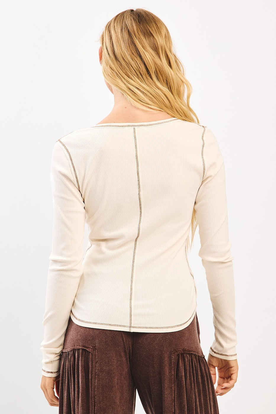 Contrast Stitch Long Sleeve Top