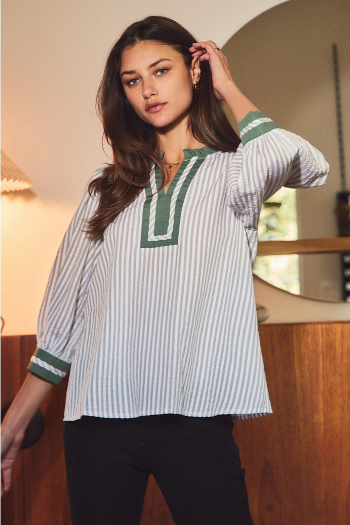 Striped 3/4 Sleeve Blouse