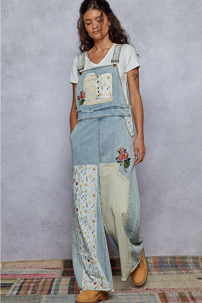 Patchwork Floral Overalls