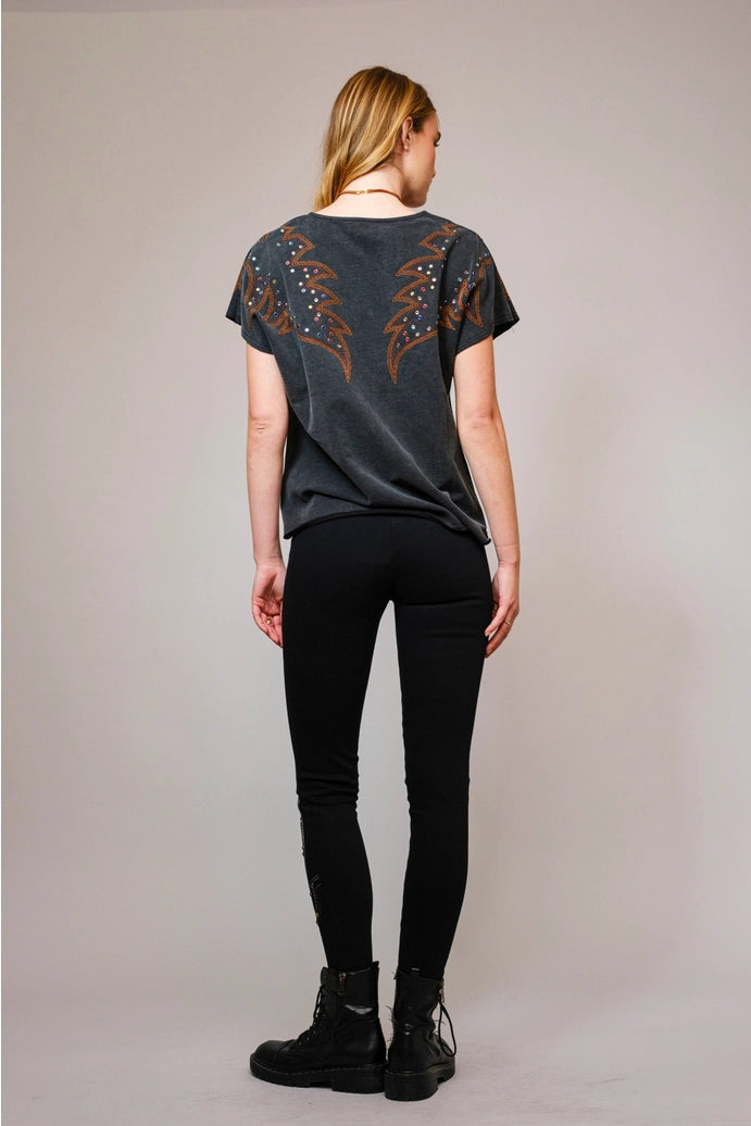 Embroidered Studded T Shirt