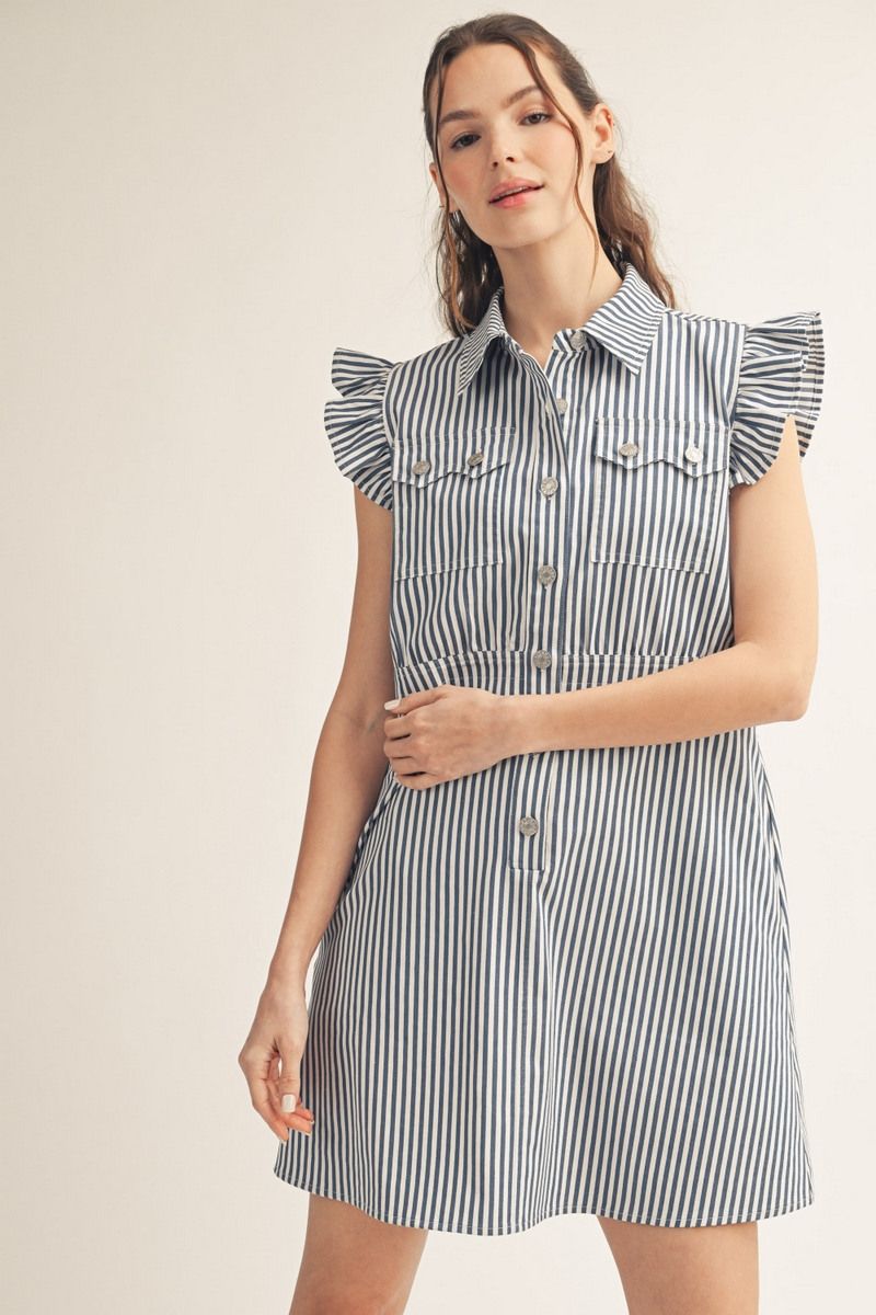 Ruffle Button Stripe Dress