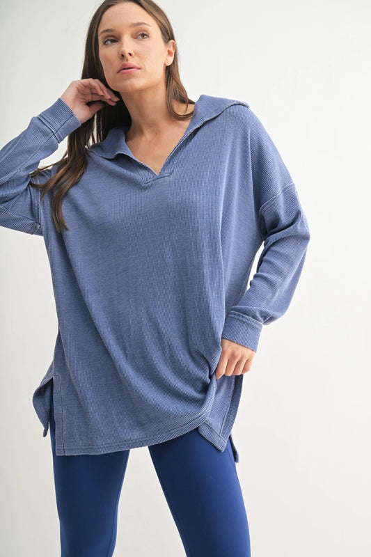 Waffle Knit Oversized Long Sleeve