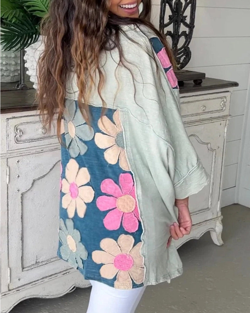 Floral Colorblock High Low Top