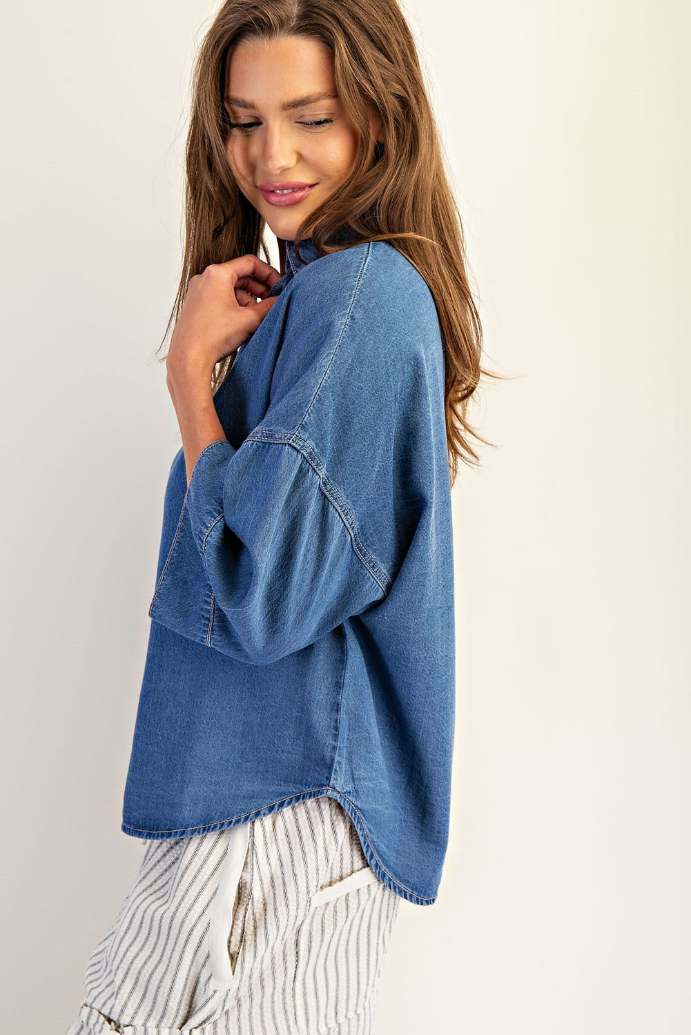 Mineral Wash Pleated Button Down