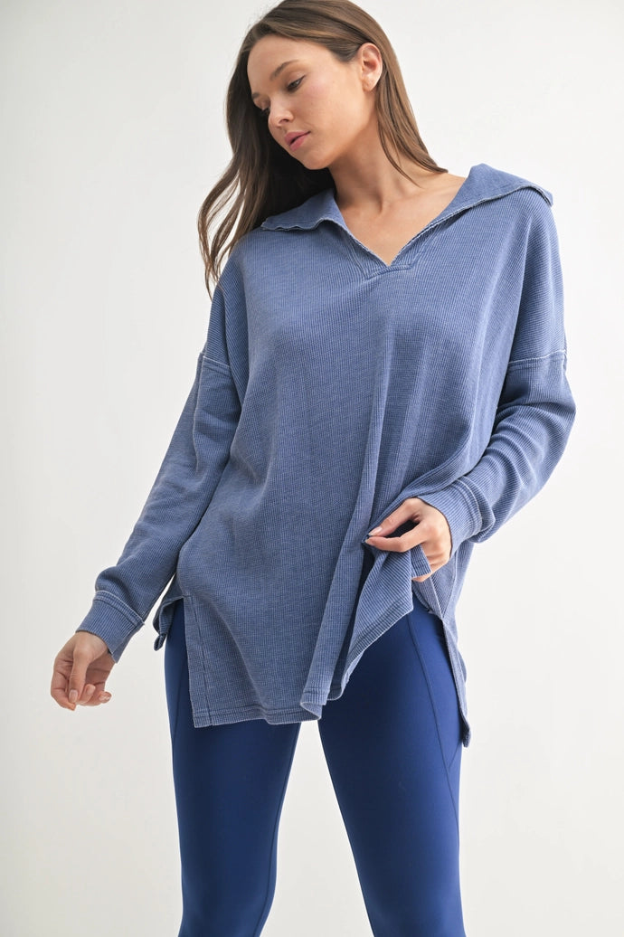 Waffle Knit Oversized Long Sleeve