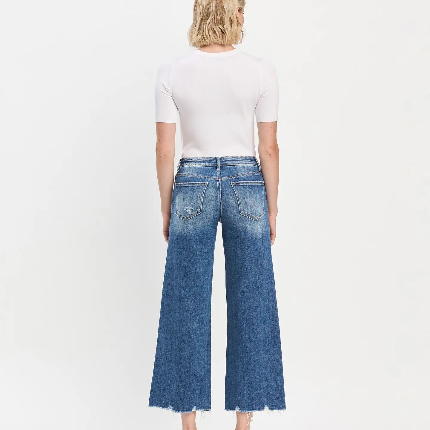 Mid Rise Raw Hem Wide Leg