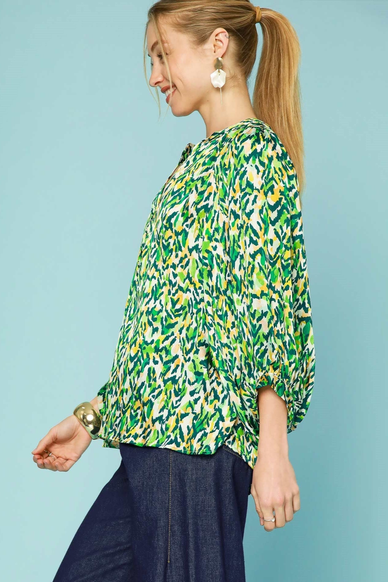 Split Neck Oversized Blouse