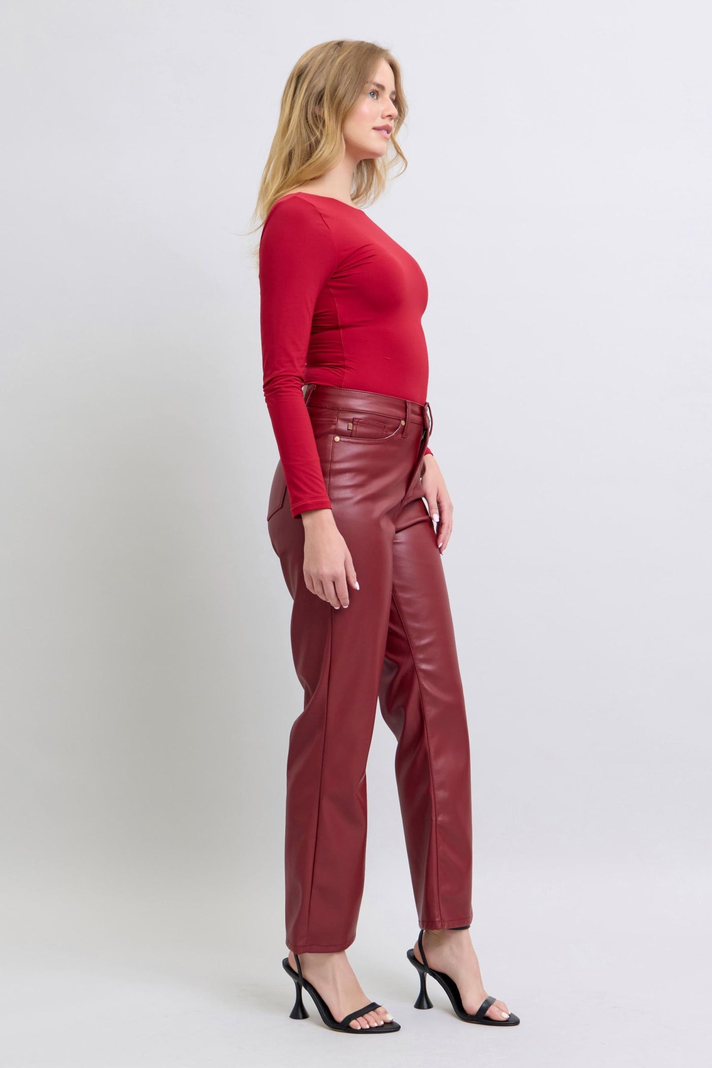 Tummy Control Faux Leather Straight