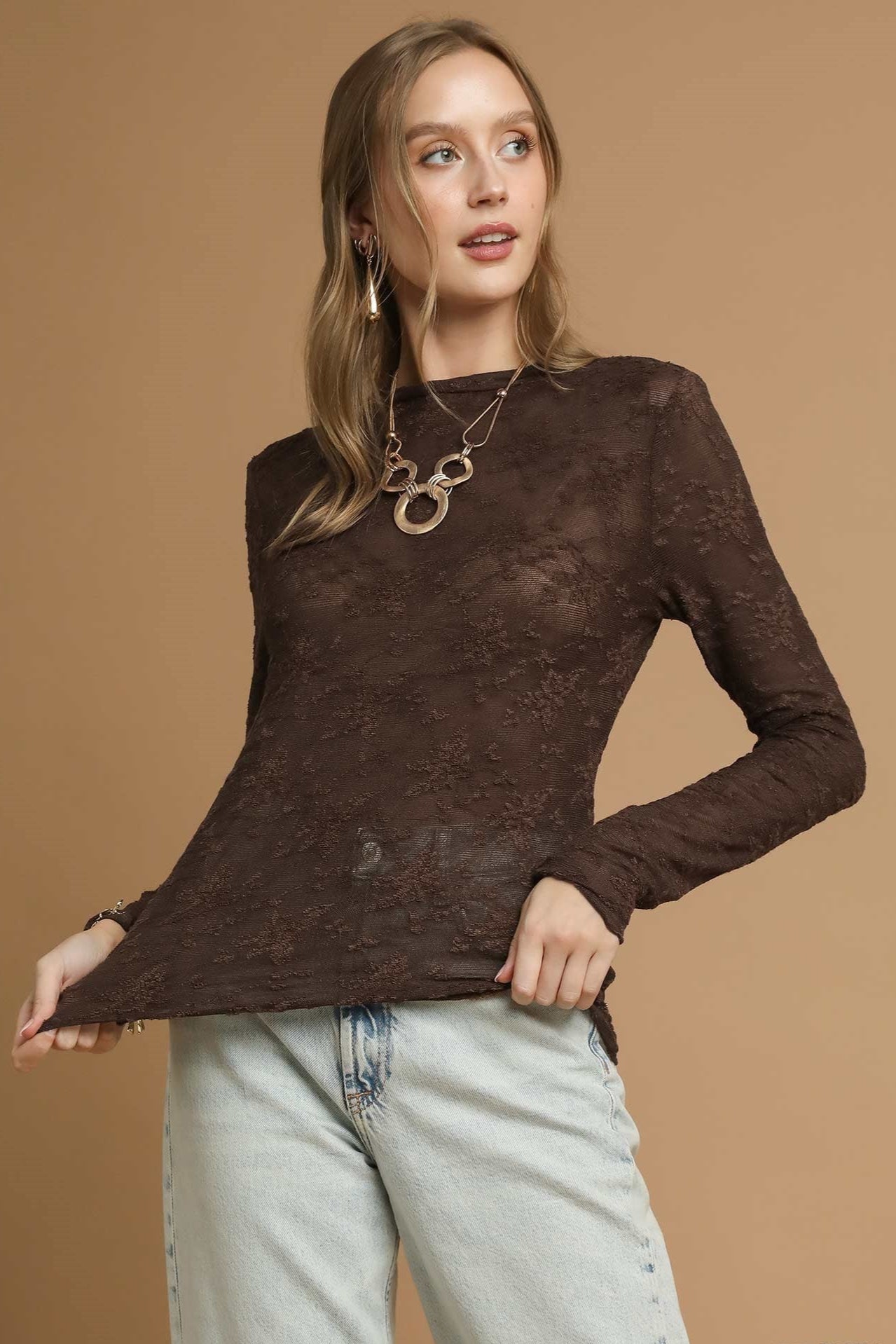 Sheer Lace Long Sleeve Top