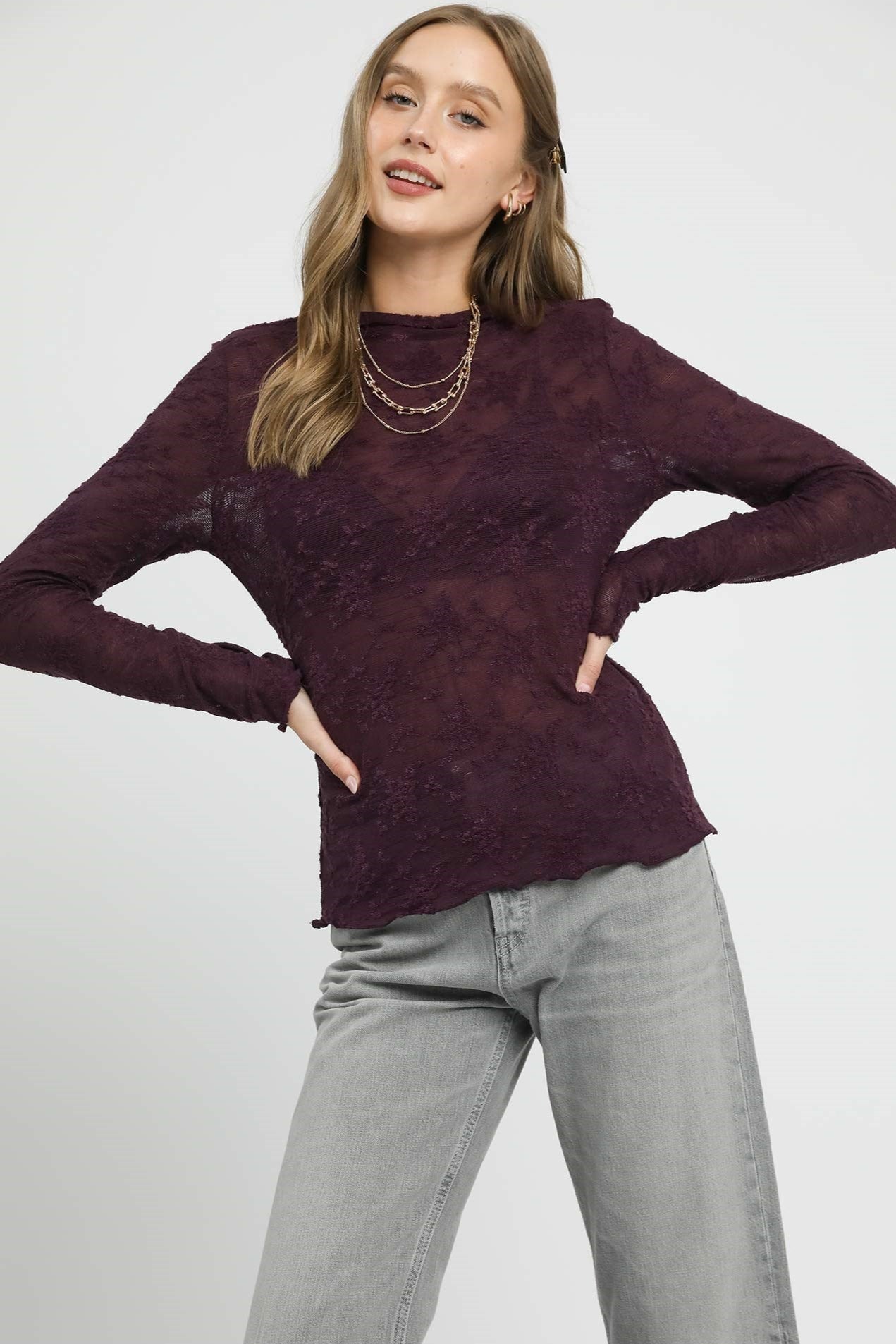 Sheer Lace Long Sleeve Top