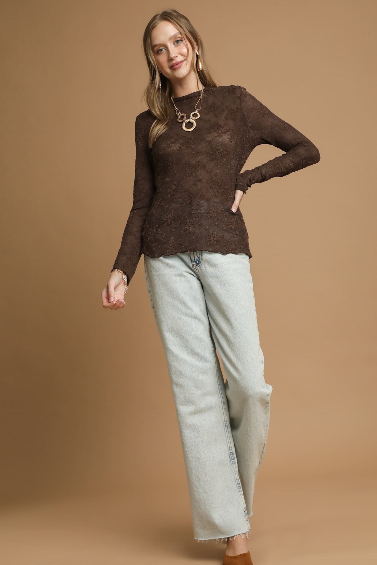 Sheer Lace Long Sleeve Top