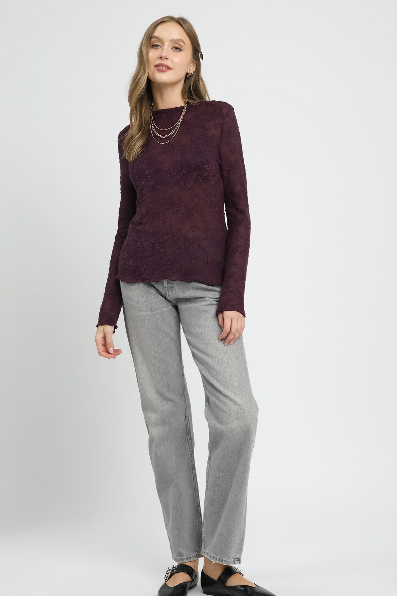Sheer Lace Long Sleeve Top