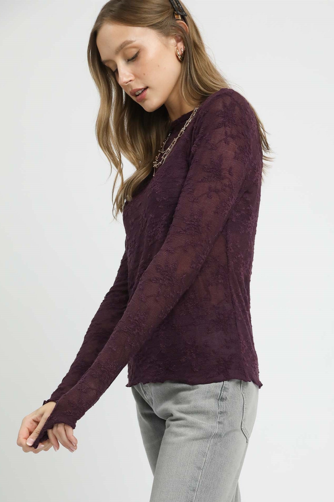 Sheer Lace Long Sleeve Top