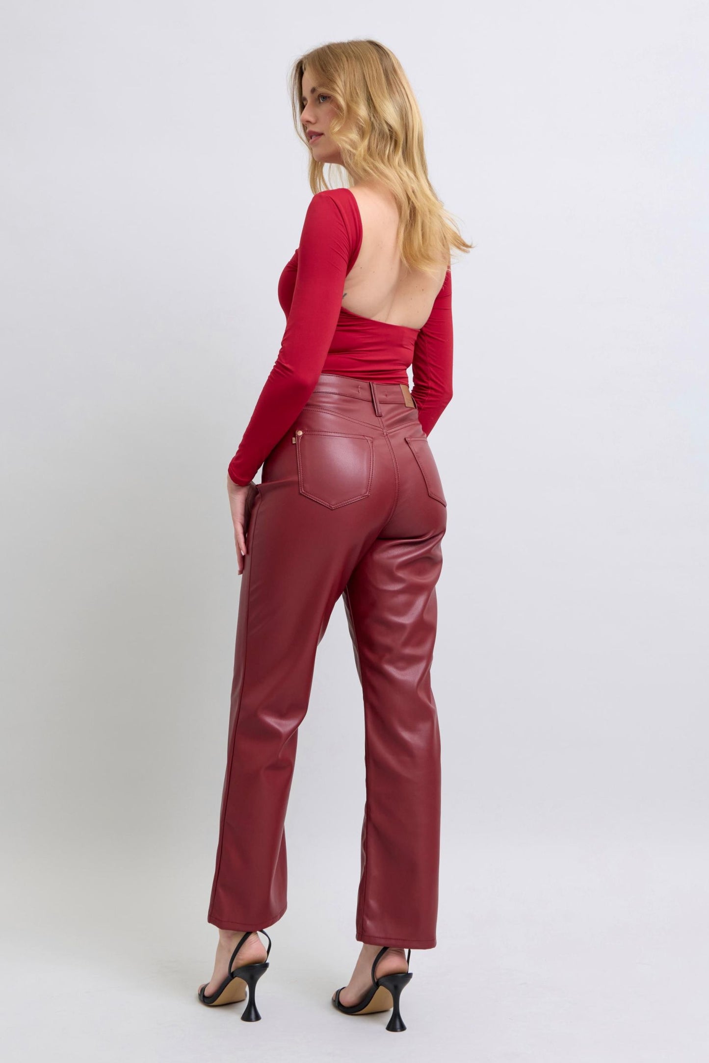 Tummy Control Faux Leather Straight