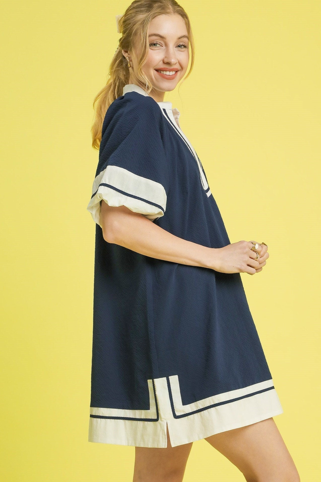 V-Neck Lantern Sleeve Dress