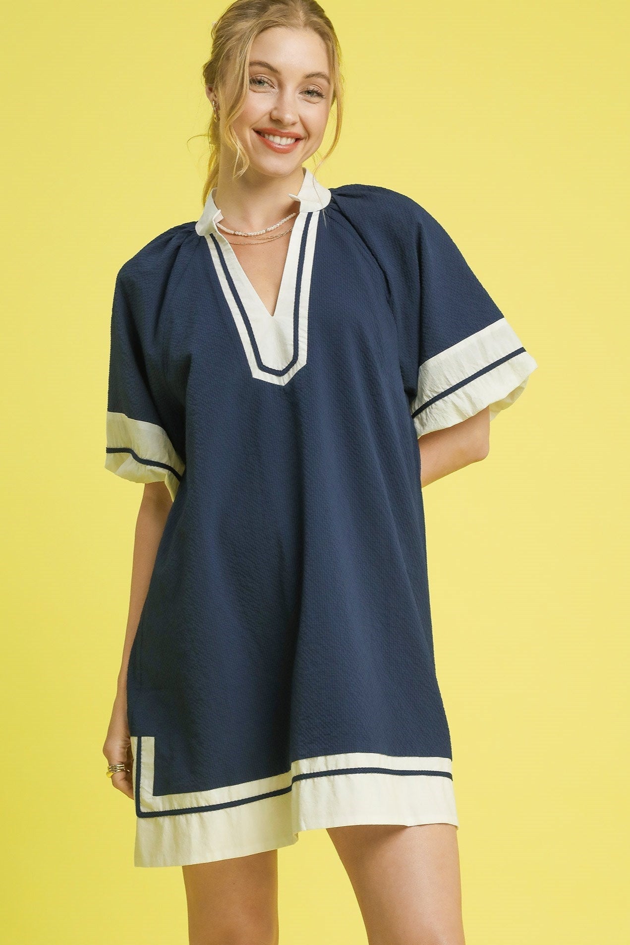 V-Neck Lantern Sleeve Dress