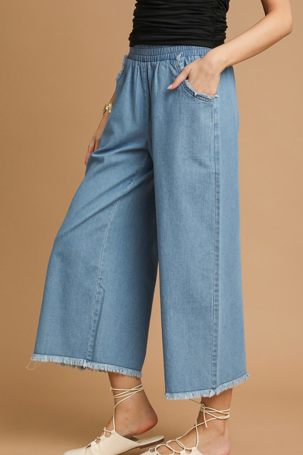 Denim Fringe Pants