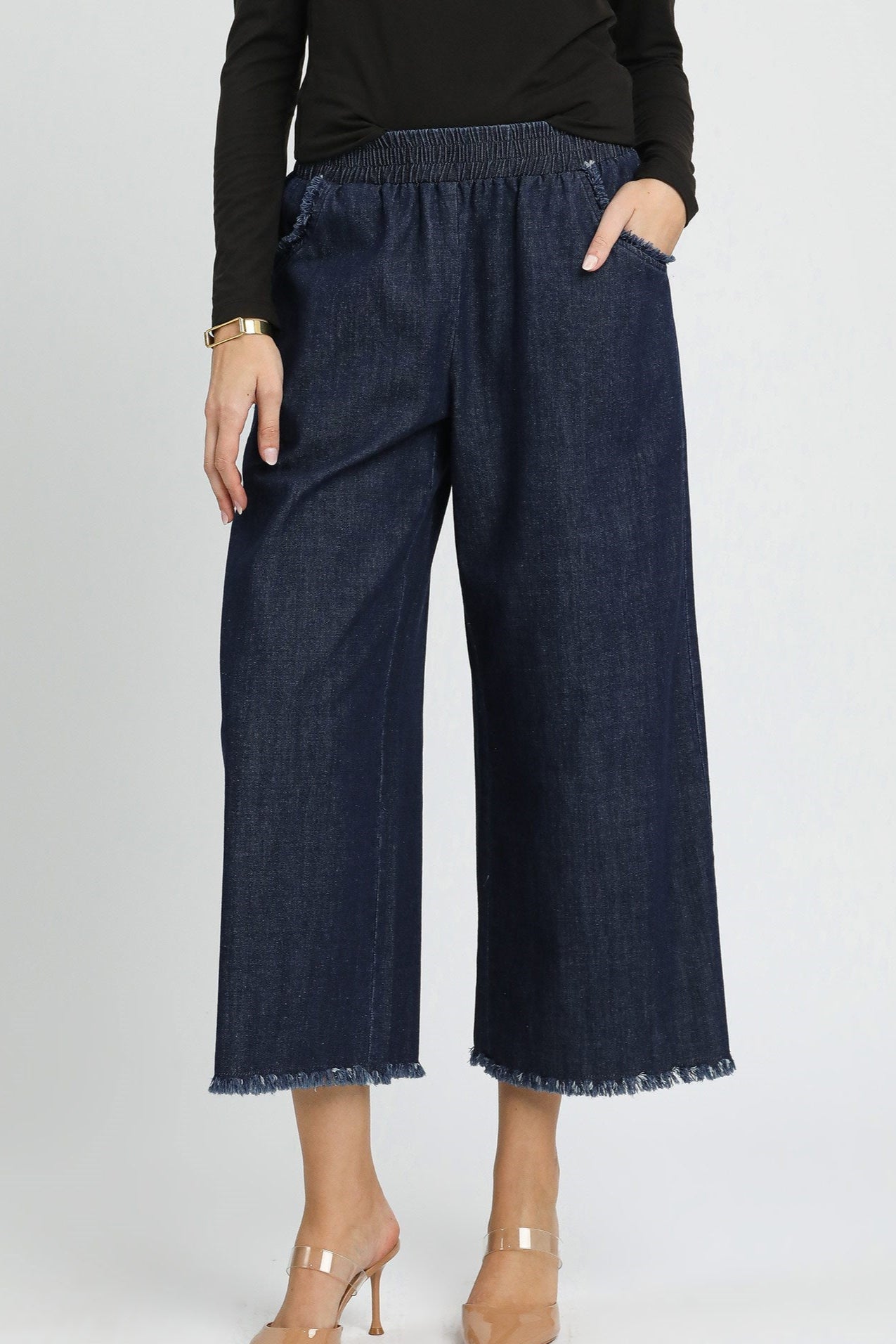 Denim Fringe Pants
