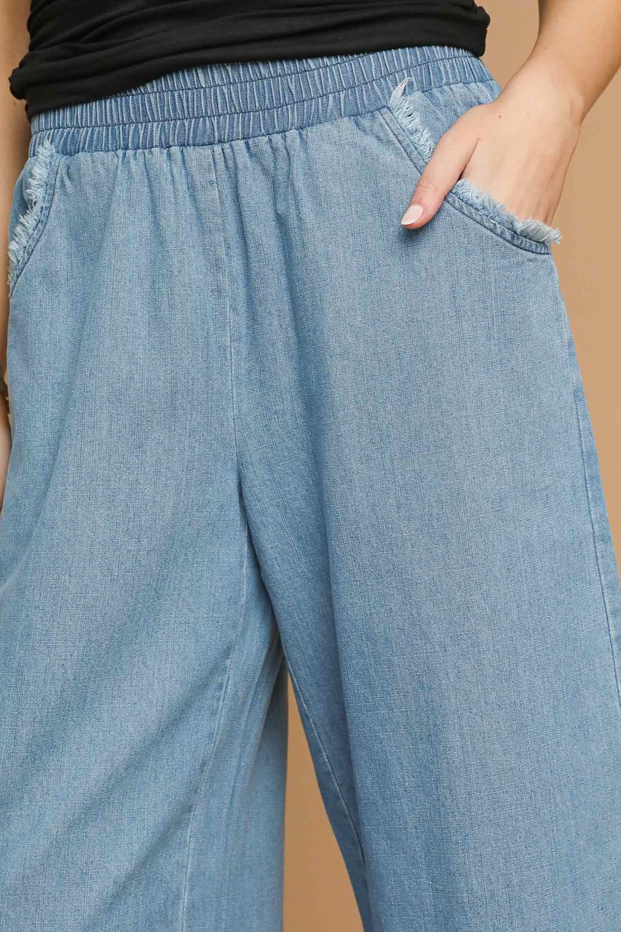 Denim Fringe Pants
